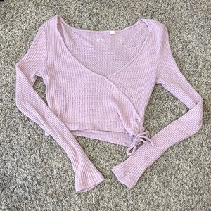 Lilac Ribbed Wrap Blouse